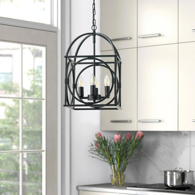 Luminaire suspendu 4 lumières réglable en fer noir mat