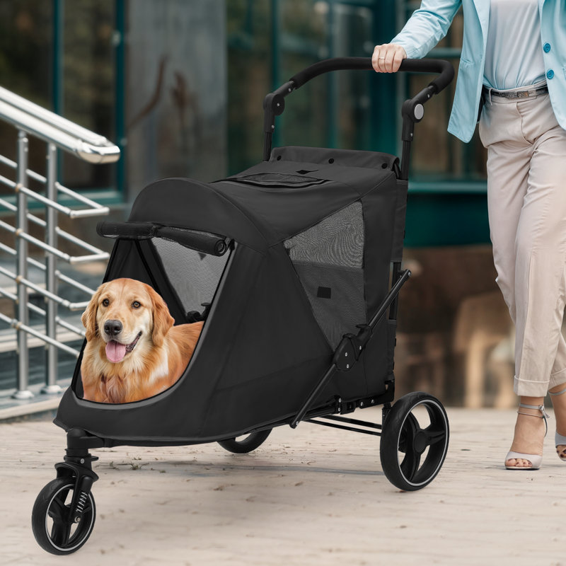 Foldable Pet Stroller for Small & Medium Dogs and Cats 3-Wheel Dog Stroller with 9 Angles Adjustable Handlebar , Black