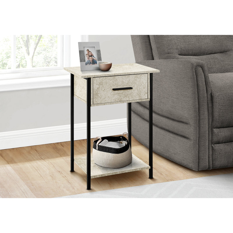 Table d'appoint, 2 niveaux, bout, lampe, salon, table d'appoint, tiroir de rangement, petit, stratifié, métal noir, contemporain