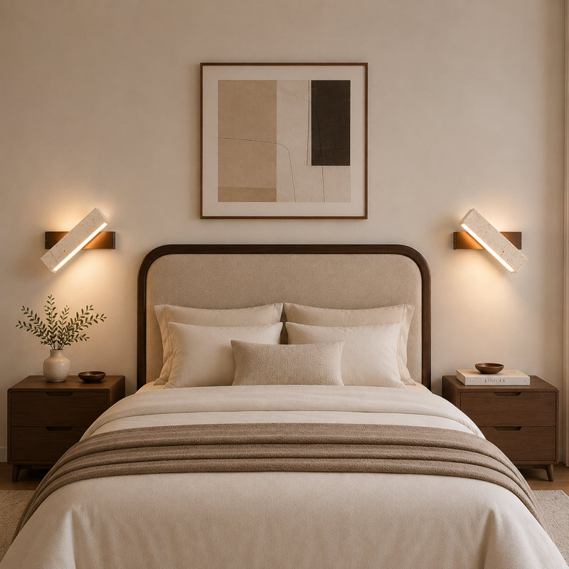 Travertine & Walnut Adjustable LED Wall Sconce