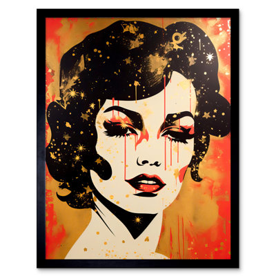 Russellton Female Portrait Retro Glam Rock Aesthetic Gold Red Teen - Single Picture Frame Print