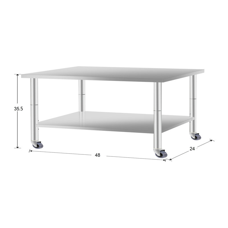 Table de cuisine de qualité commerciale de 48 po x 24 po en acier inoxydable avec tablette et roulettes de 35,5 po de hauteur pour le service alimentaire