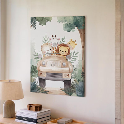 Safari Adventure Jeep Canvasplayful Jungle Nursery Wall Art Canvas Ready To Hang Gallery Wrapped Home Decor Modern Design Premium Quality
