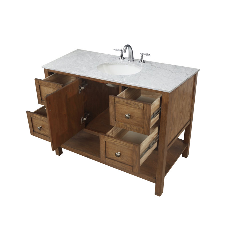 Ensemble de meuble-lavabo simple 48 po Amyra, Bronze antique, Café, Carrera blanc