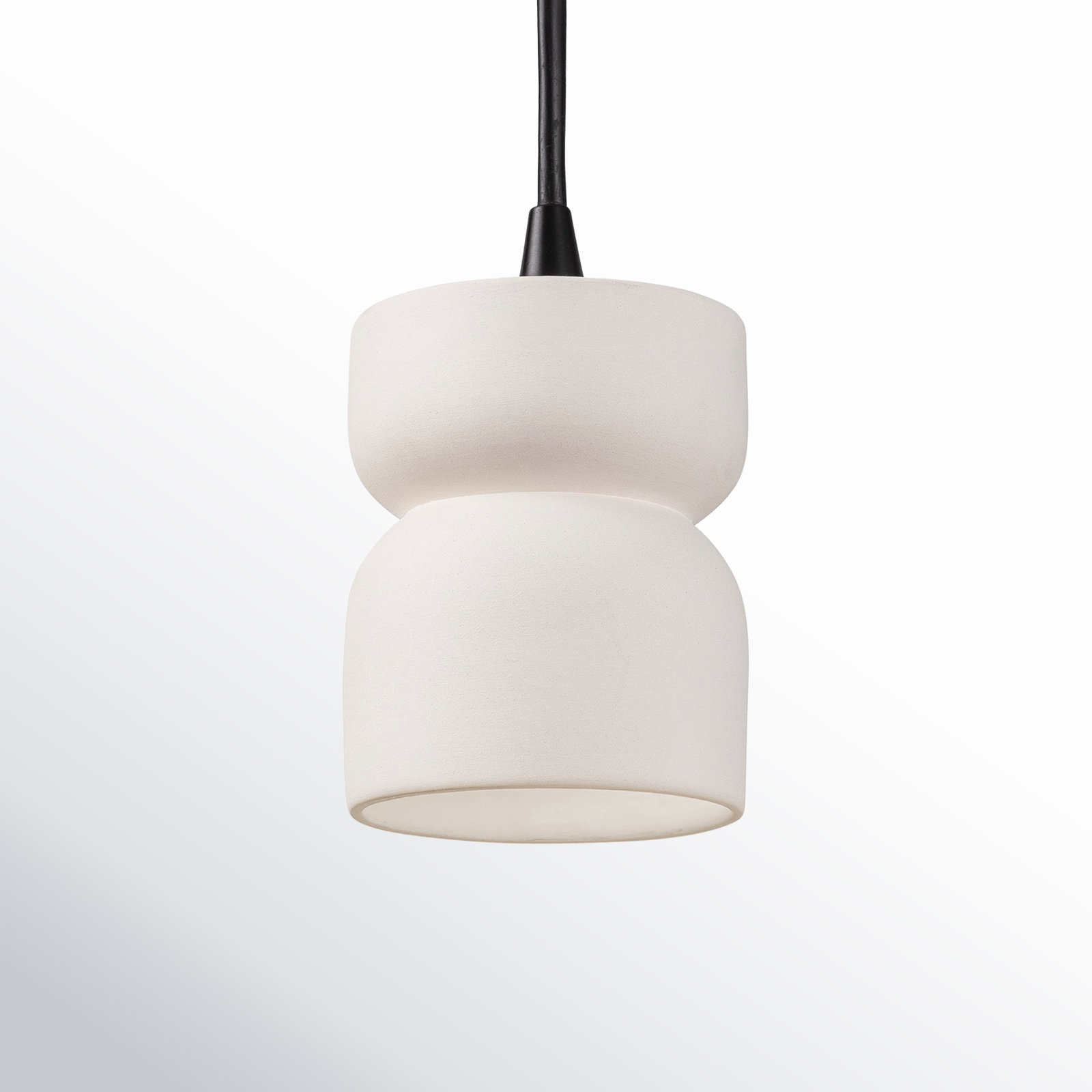Leni Ceramic Hourglass Single Pendant , Bisque, Matte Black