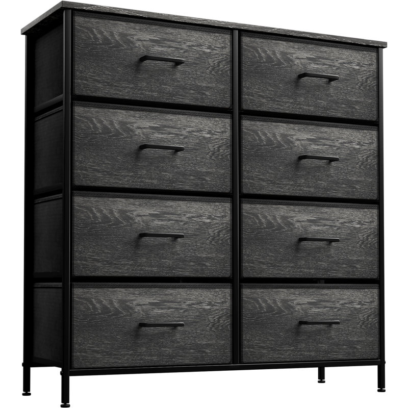 Sorbus Dresser with 8 Drawers with Steel Frame, Wood Top, and Fabric Bins in Rustic, Black