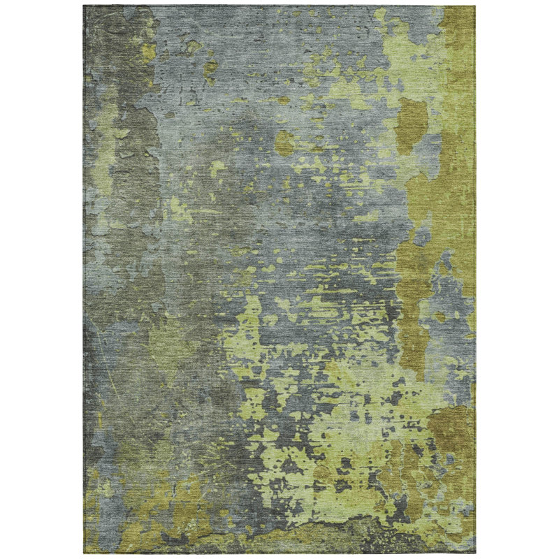 Elon Green Washable Indoor-Outdoor Rug - LOOMLAN, 10' x 14'