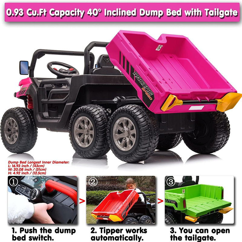 Pink 24V Kids Ride-On Truck with Remote Control and Electric Dump Bed