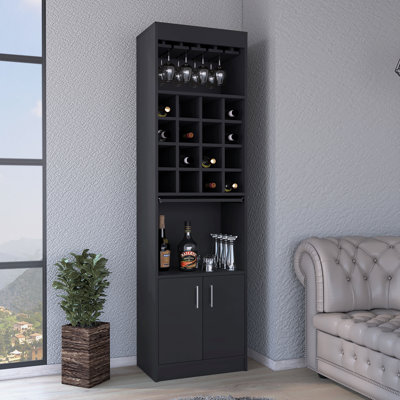 Armoire de bar Being Kava, double porte, deux tablettes, seize porte-bouteilles encastré - noir