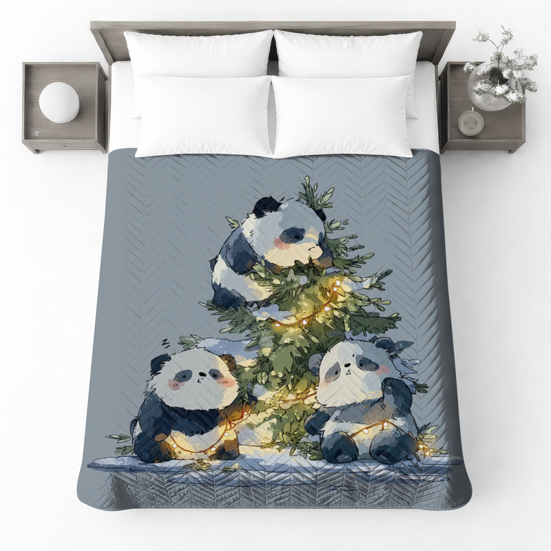Pandas avec couvre-lit de Noël avec panda, Grand lit