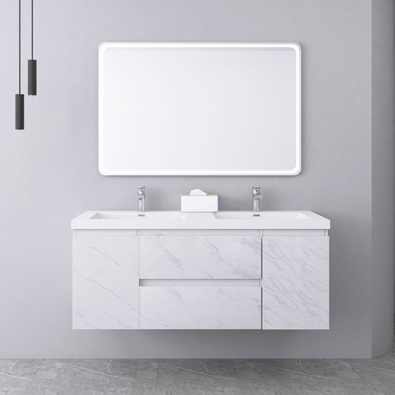 Armoire de salle de bain murale à double cuve 60 pouces Minimalist, Blanc Jazz