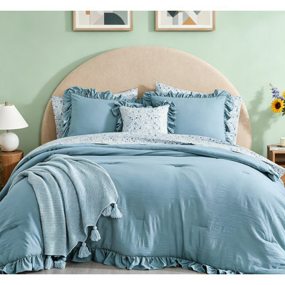 Queen 7-Piece Ruffle Shabby Chic Farmhouse Comforter Set