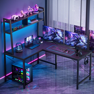  50.1'' Corner Desk L Shaped Gaming Desk With Power Outlet And Led Lights