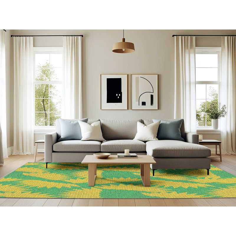 Tapis décoratif jaune Pledger, Rectangle 6 pi x 9 pi