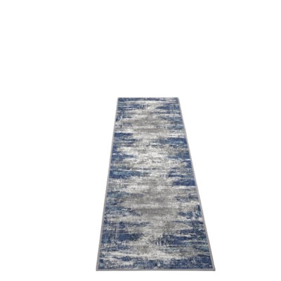 Kitchen Rug Set Of 3 – Non-slip Washable Low-pile Waterproof Kitchen Mats – Abstract Runner Floor Rugs For Kitchen, Hallway, Laundry, Sink, Entryway & Bathroom – Blue & Ivory