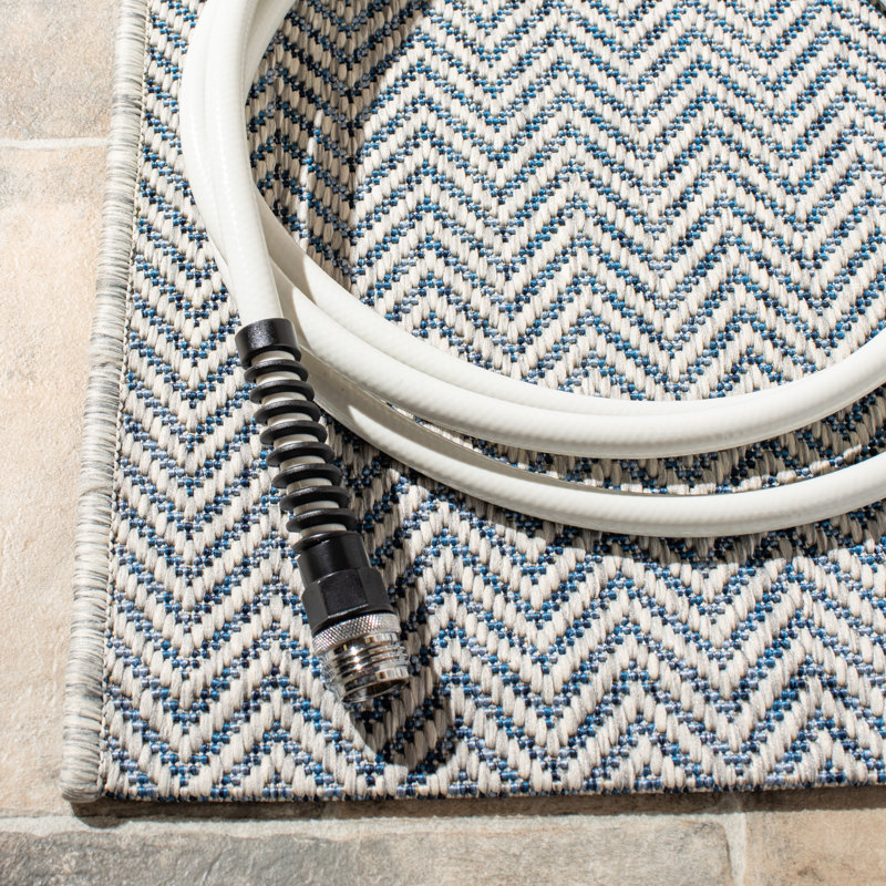 Autianna Grey/Navy Indoor/Outdoor Rug, Rectangle 69 x 201 cm