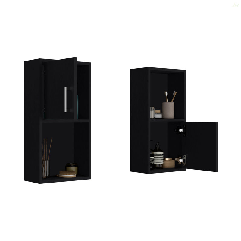 2-Pc Wall-Mounted Bathroom Medicine Cabinet With Open And Closed Storage, Black