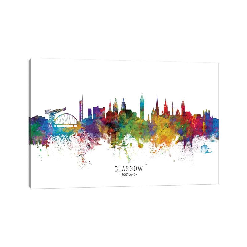 Glasgow Scotland Skyline by Michael Tompsett - Wrapped Canvas Painting, 30.48 cm H x 45.72 cm W