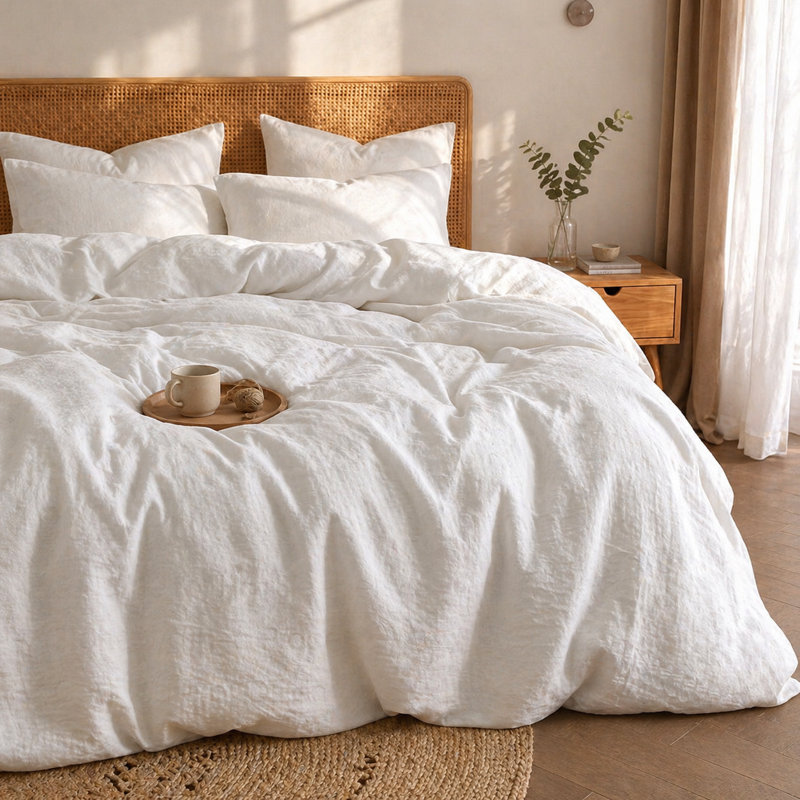 Ensemble de housse de couette et taie décorative 100% lin français avec fermeture à glissière cachée et attaches de coin