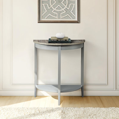 Console grise et chêne - Élégante demi-lune avec tablette de rangement - Style naturel et raffiné pour un espace bien rangé