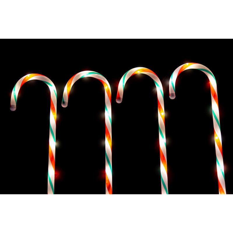 72cm Christmas Candy Cane Stack Lights Set of 4, Mains Powered LED String Lights, Red/White/Green