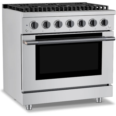 Cuisinière à double combustible 36 po Hauslane en acier inoxydable noir | 6 brûleurs jusqu'à 20 000 Btus | Four à convection 5,2 pi. Cu. Avec 5 positions de grille | N / L convertible | Porte triple couche Cool-Touch