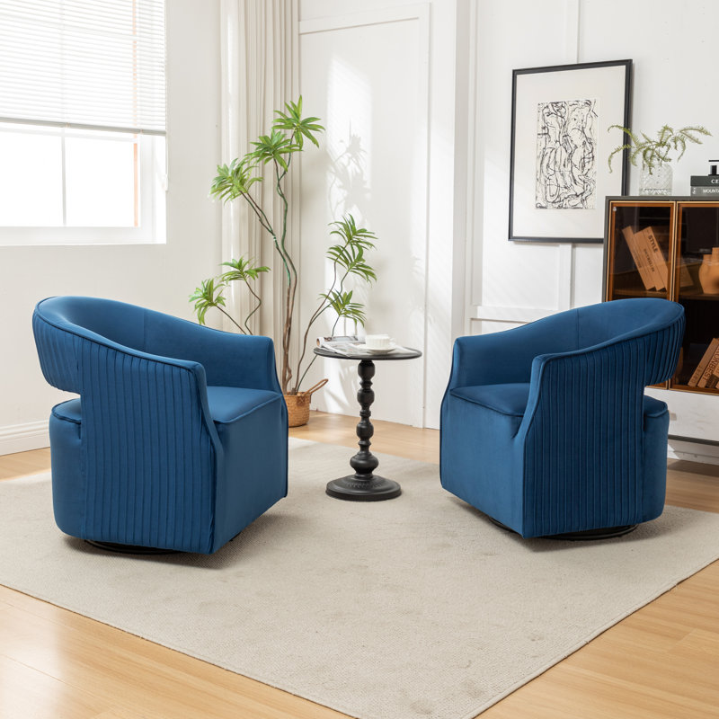 Fumiyo Velvet Swivel Barrel Chair, Blue