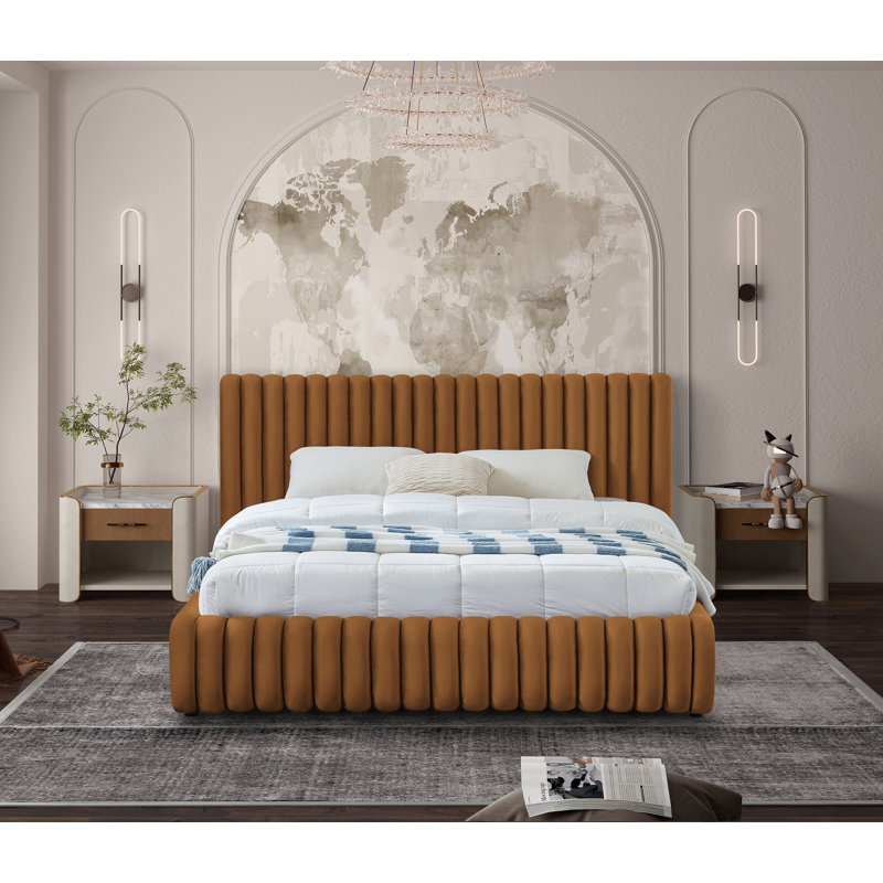 Nico Tufted Panel Bed, King, Saddle Velvet