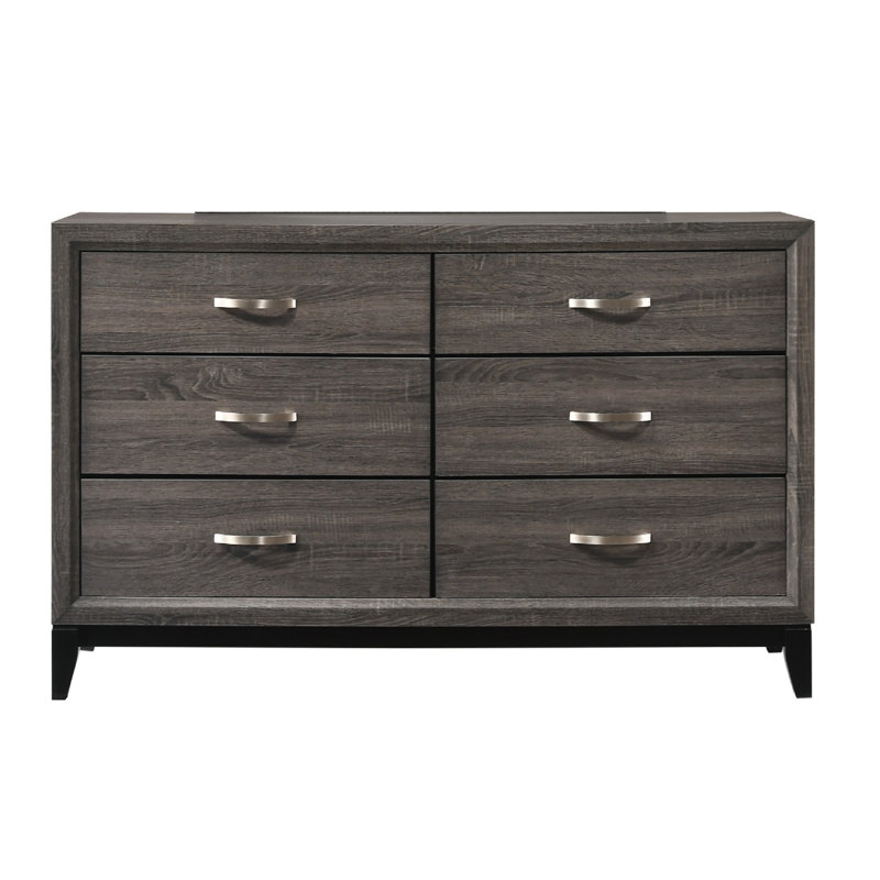 Mobilier de chambre à coucher contemporain en bois à finition grise avec commode 6 tiroirs 1Pc, Gris