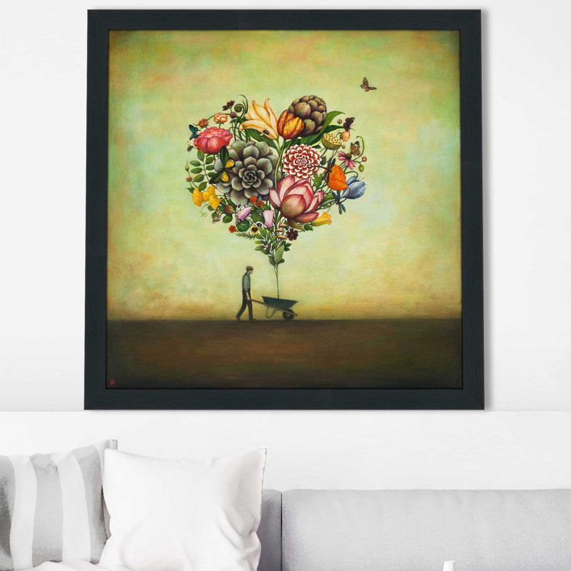 «Big Heart Botany» par Duy Huynh - Peinture, Cadre espresso, H 25,5 po x l 25,5 po x P 1 po
