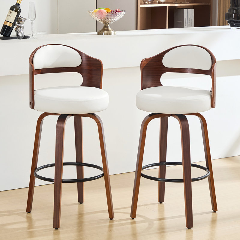 Tabourets de bar pivotants en bois courbé - Cuir PU idéal pour îlot de cuisine, bar personnel et espaces de travail, Blanc