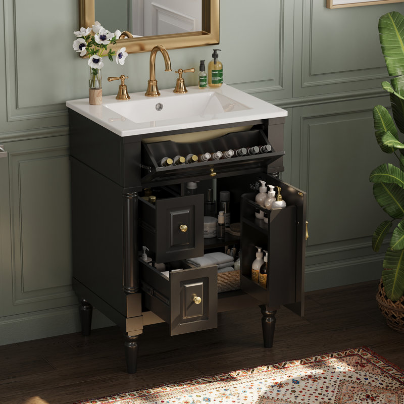 Meuble-lavabo 24 po avec lavabo, noir, Noir