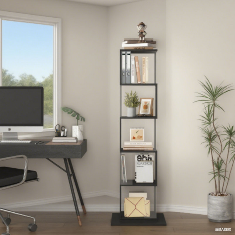 6 Tier Rotating Bookshelf, Floor Rack Simple Bookcase With Acrylic Plate Student Multi-Function Creative Bookshelf For Living Room With Anti-Toppling Base
