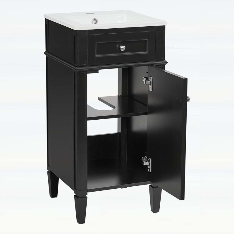 Bathroom Vanity with Ceramic Sink,Soft Closing Door,and Adjustable Shelf for Elegant Storage, 34" H x 16.50" W x 16.50" D
