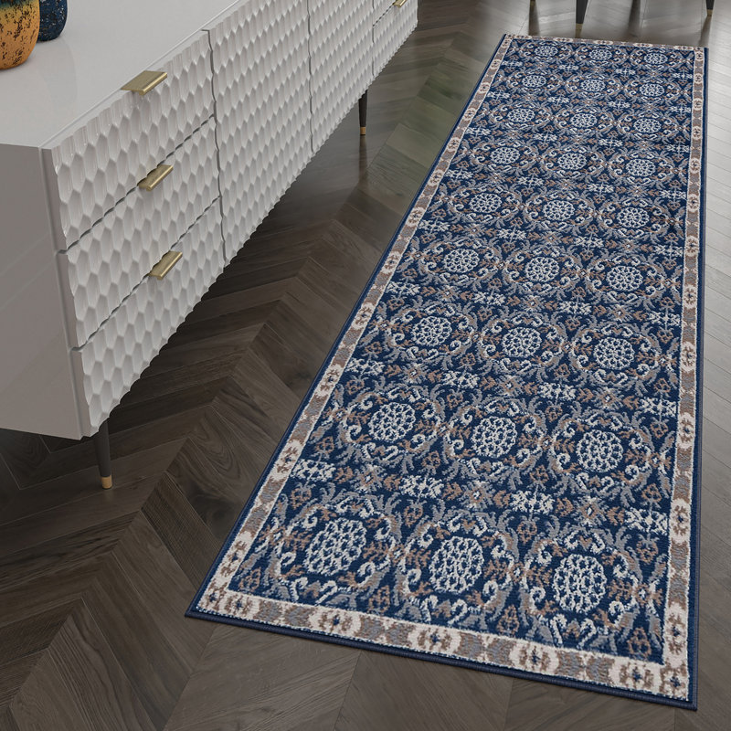 Tapis bleu marine Hoban, Tapis de couloir 2 pi 3 po x 10 pi