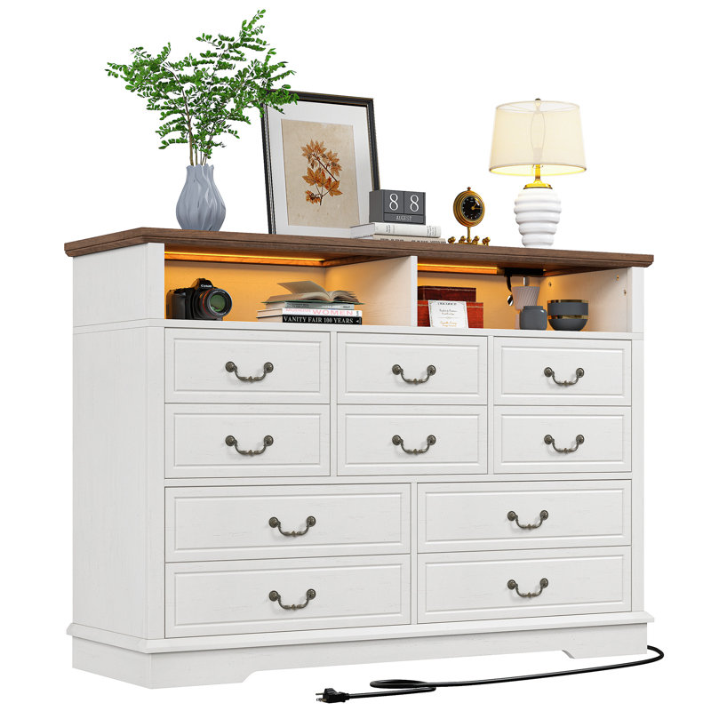 Commode en bois pour chambre à coucher, Brun / blanc antique, 10