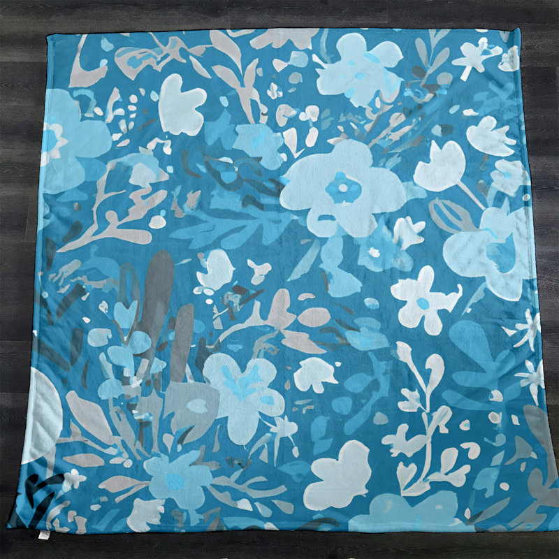 Throw Blanket, 51" W x 60" L, Floral/Abstract, Blue/Gray