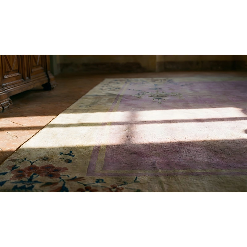 Rectangle 1920s Chinese - Art Deco Purple Room Size Antique Wool Knotted Rug