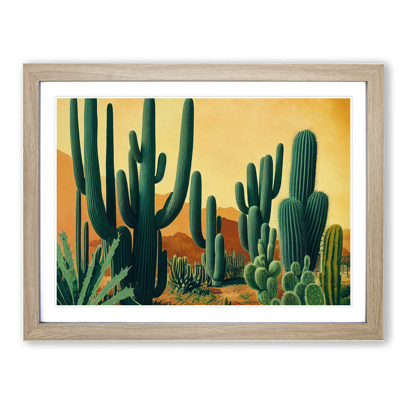 Cactus in the Desert - Framed Print, 46cm H x 64cm W x 2cm D, Oak