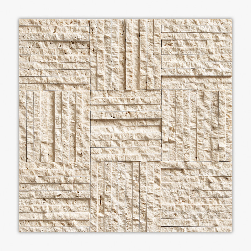Ivory Splitface Prague Travertine Mosaic, Beige