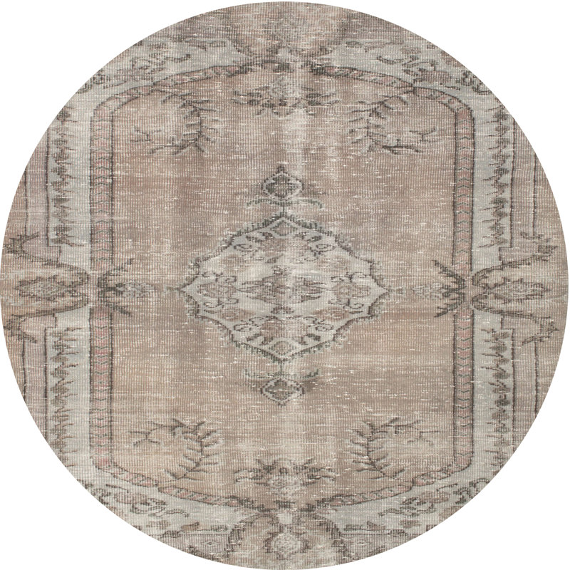 Tapis contemporain brun / gris, Rond 6 pi