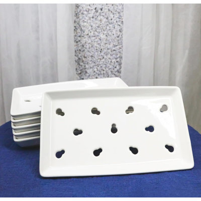 Pack Of 6 Ceramic White Neta Zara Sushi Case Plates With Drip Holes 9" By 5"