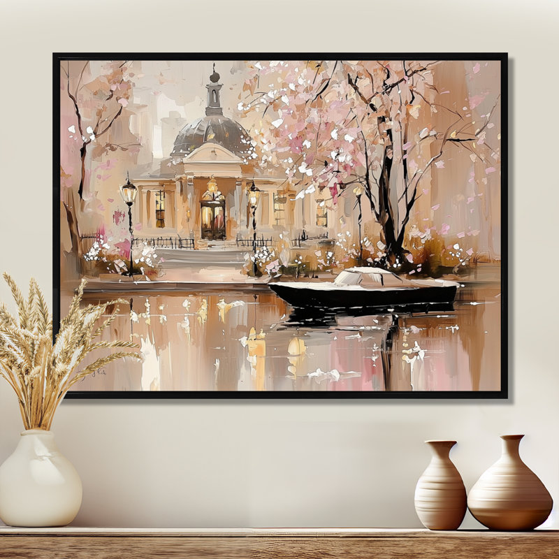Aquarelle, décoration de jardin Amsterdam en hiver II - Amsterdam, 30" H x 40" W, Floater Framed Print without Mat, Noir