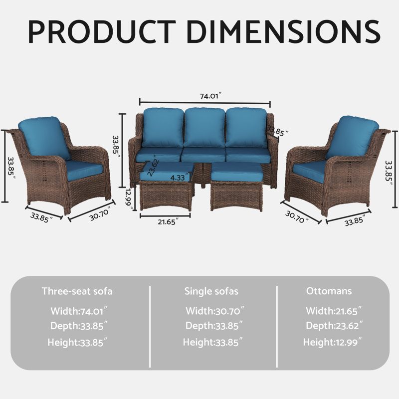Ensemble de conversation modulaire en rotin pour l'extérieur avec 3 sièges, 2 fauteuils simples et 2 repose-pieds (ensemble de 5)