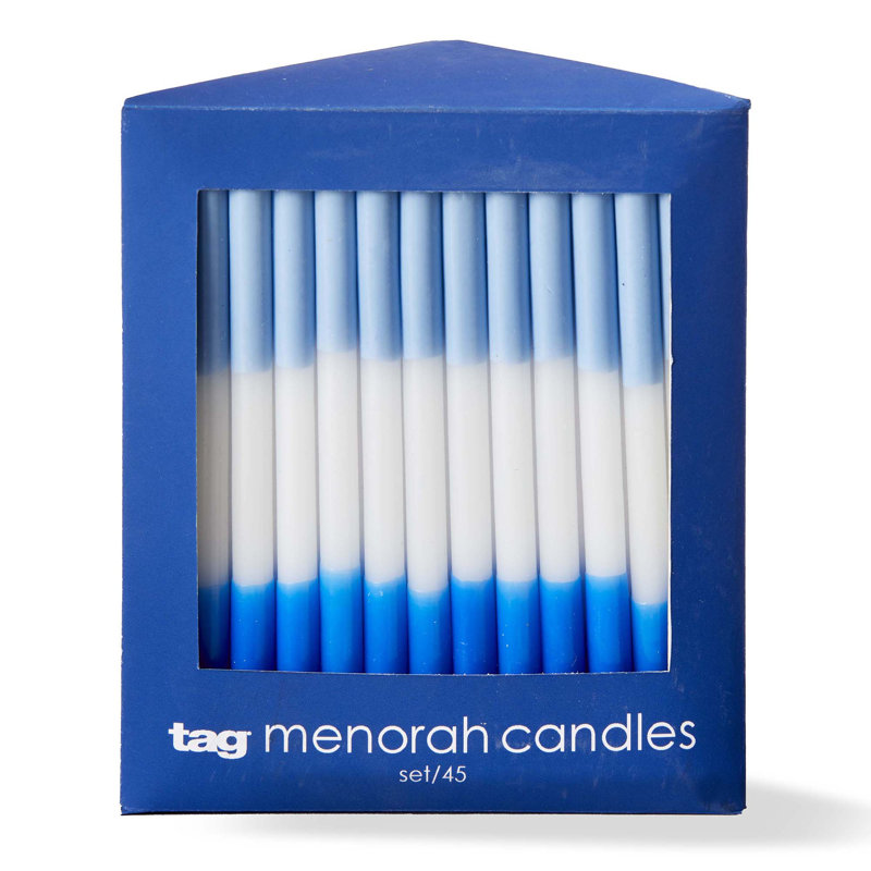 Bougies Hanukkah Blue Taper - boîte de 45, cire de paraffine, 5,5 po de hauteur, 0,35 po de largeur, temps de combustion de 0,45 heure, parfait pour les célébrations
