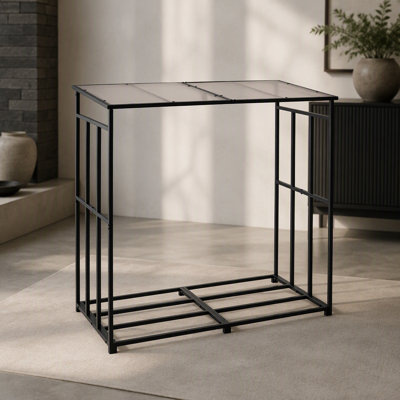 Support à bois de chauffage avec toit incliné, support à bois de chauffage d'extérieur de 4 pi, remise pour bûches de 1/4 po, capacité de poids maximale de 660 lb, support de rangement en bois en métal thermolaqué pour terrasse de jardin