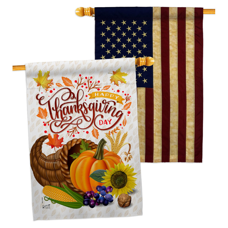 Drapeau de la maison de l'Action de grâce 2 côtés en polyester 40 x 28 po
