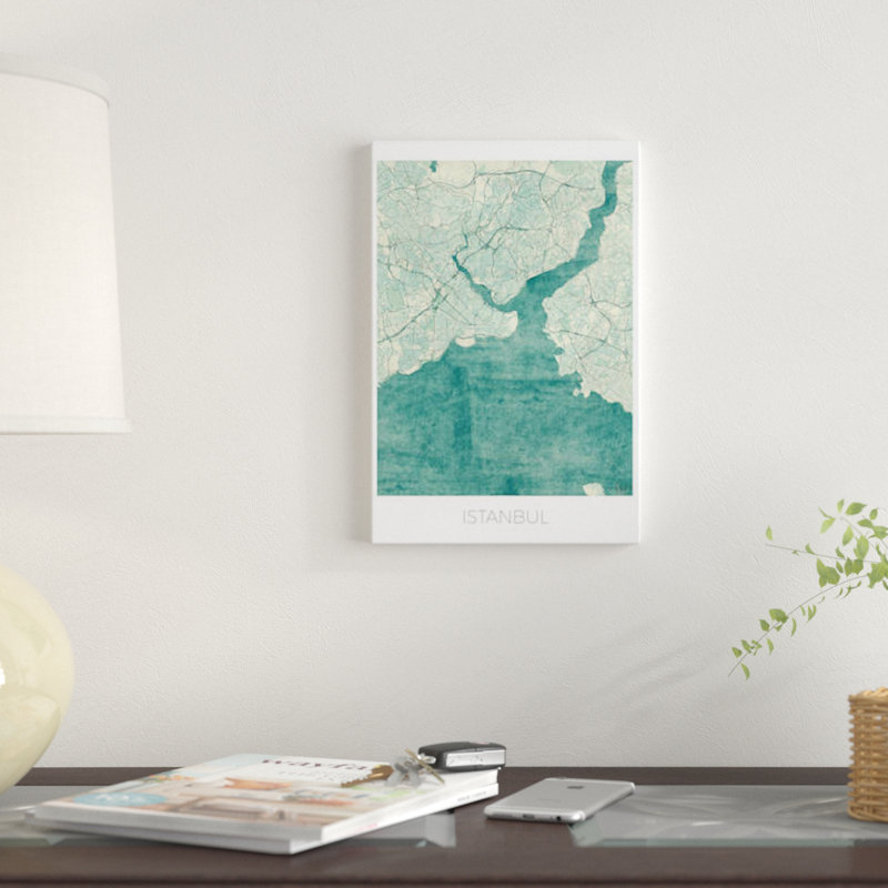 « istanbul rétro bleu aquarelle urban blueprint map », reproduction d’impression sur toile, H 26 po x l 18 po x P 1,5 po