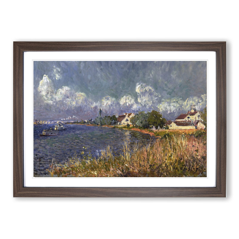 The Seine at Billancourt by Alfred Sisley - Picture Frame Painting, 48cm H x 65cm W x 2cm D, Walnut Framed