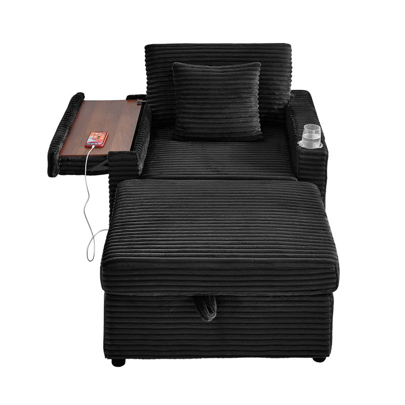 Fauteuil rembourré 34,5 po Corduroy, Noir